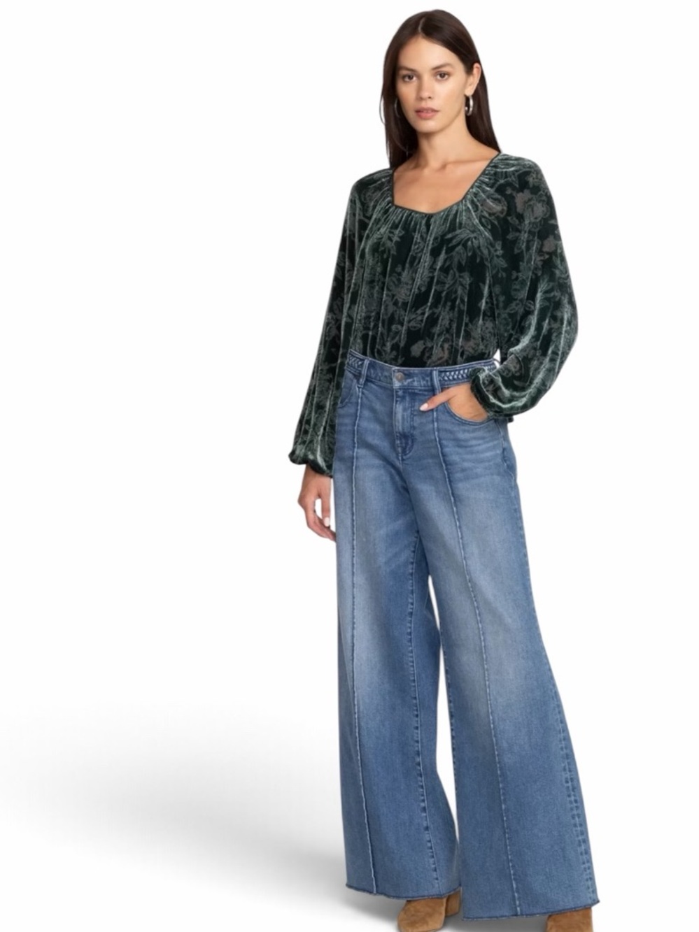 Johnny Was Maldives Braided Waist Wide Leg Blue Jean Medium Wash Denim Sz 31